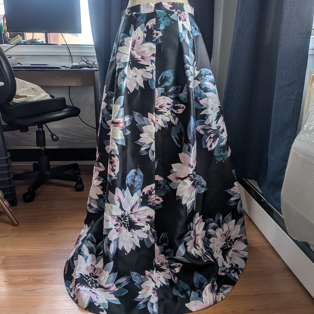Black Floral Satin Ball Gown Skirt